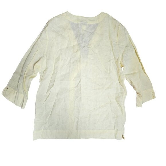 Neiman Marcus Exclusive 100% Linen Blouse Top Asymmetric Wooden Buttons Womens M - Picture 2 of 8